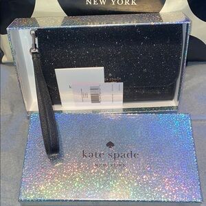 Kate Spade Black Glitter Wristlet NWT